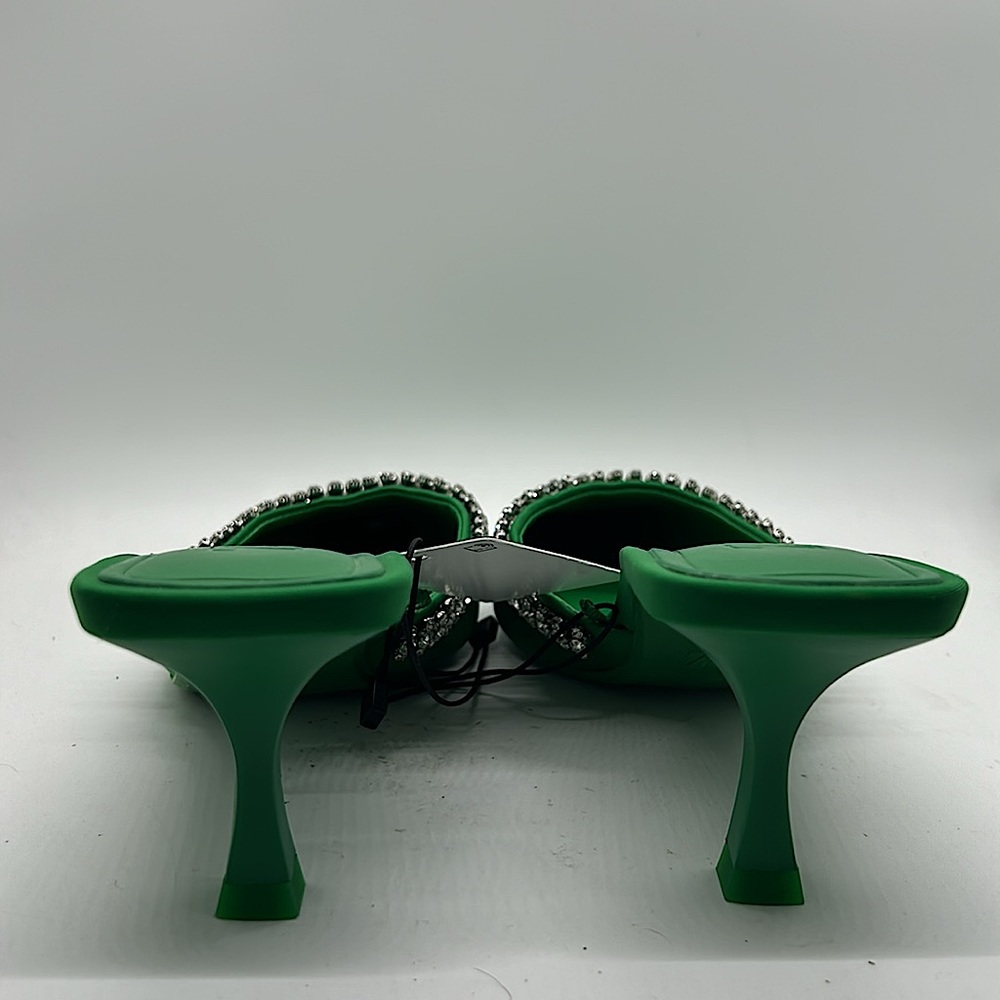 Zara NWT Emerald Green Rhinestones Heels Sandals Shoes **Size 36/US 6**💚💚 - Picture 5 of 7